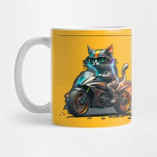 Funny cat driving a motocycle Mug
